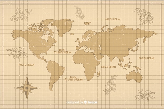 World map in vintage digital style