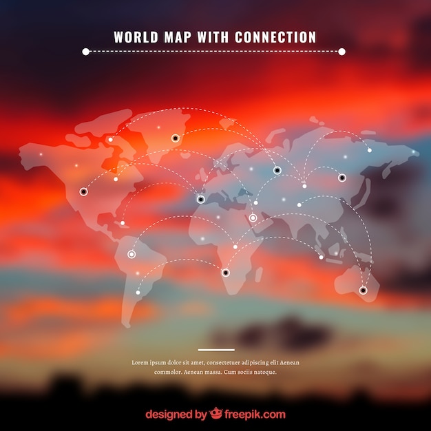 World map with conection and red background