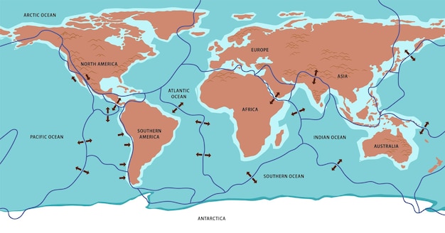 無料ベクター 大陸名の世界地図