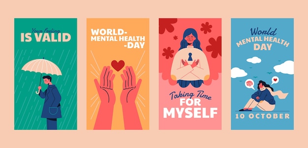 세계 정신 건강의 날 평면 디자인 인스타그램 스토리 컬렉션
