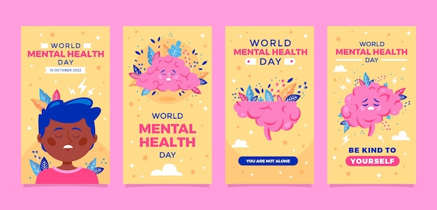 World mental health day flat design instagram stories collection