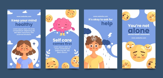 Free vector world mental health day flat design instagram stories collection