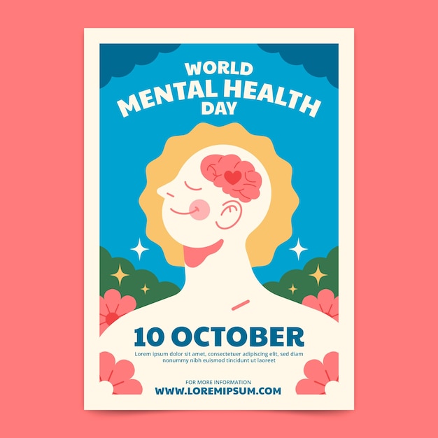 World mental health day flat design vertical flyer template