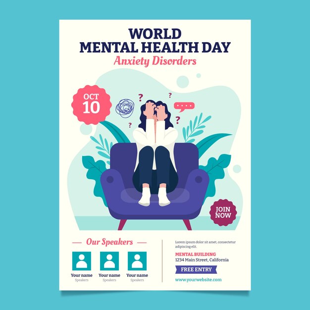 World mental health day flat design vertical flyer template