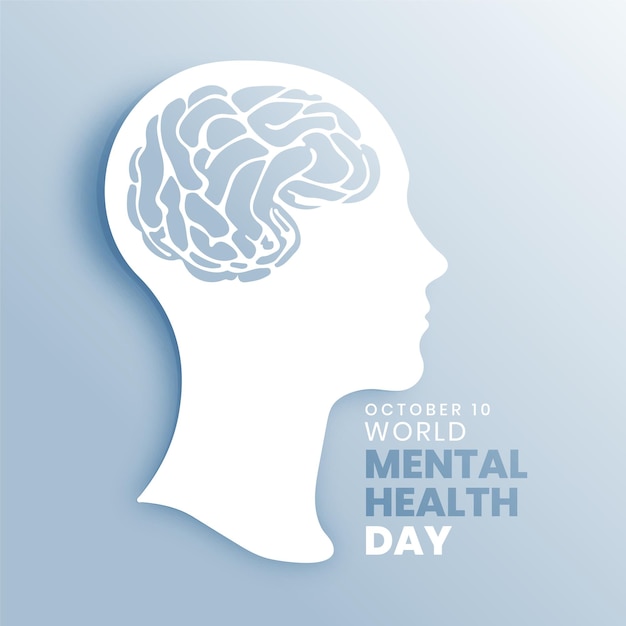 Free vector world mental health day poster with human head in papercut art vector