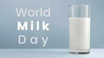 Бесплатное векторное изображение Рекламный дизайн всемирного дня молока со стаканом молока