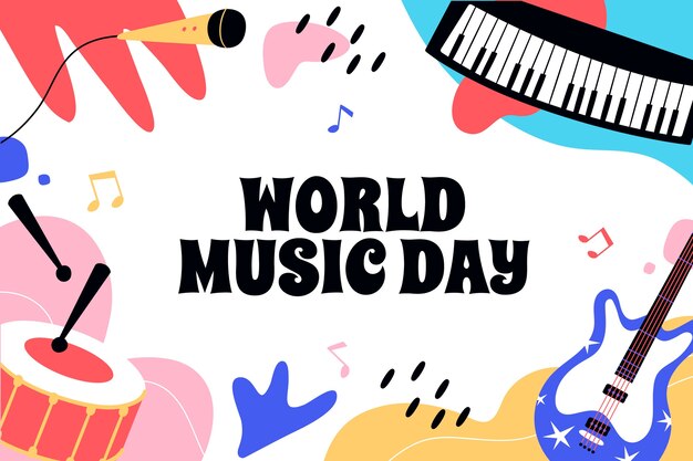 World music day hand drawn flat background