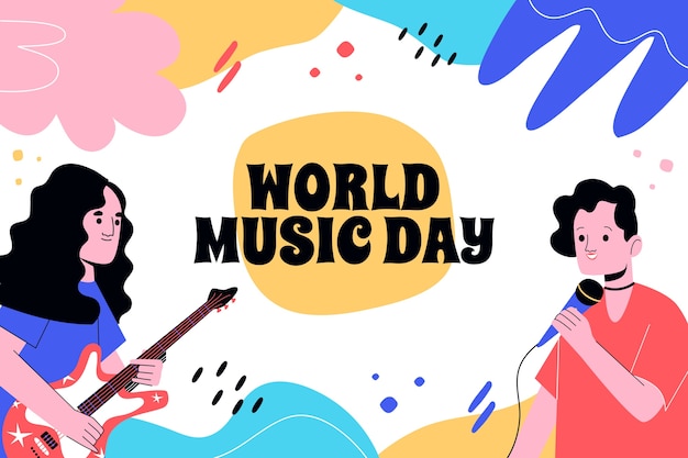 World music day hand drawn flat background