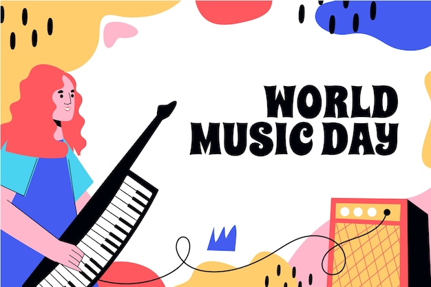 Fondo piatto disegnato a mano della giornata mondiale della musica