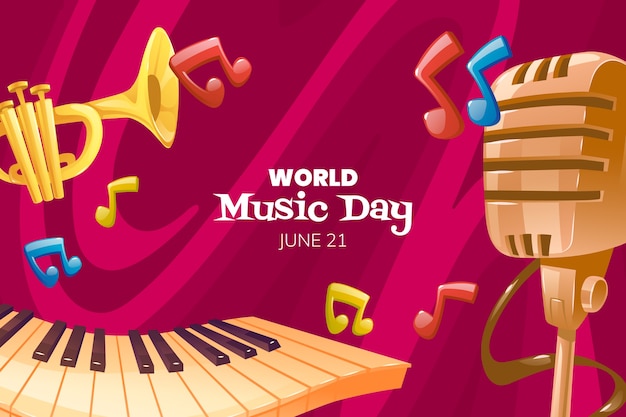 Бесплатное векторное изображение Всемирный день музыки рисованной плоский фон