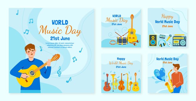 World music day hand drawn flat ig post collection