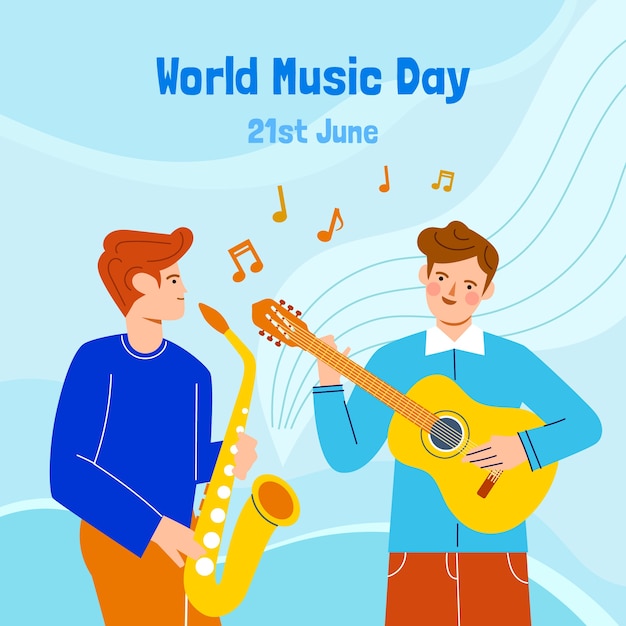 Всемирный день музыки рисованной плоской иллюстрации