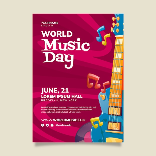 World music day hand drawn flat poster or flyer