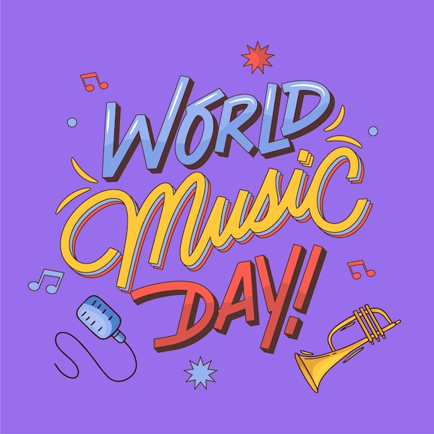 Free vector world music day lettering