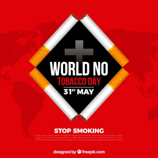 World no tobacco day background with cigarettes rhombus shape