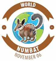Vettore gratuito design del logo della giornata mondiale del numbat