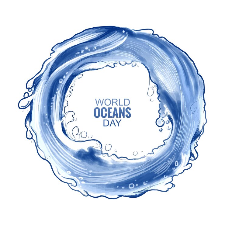 Free Vector world ocean day celebration on sea ocean wave background