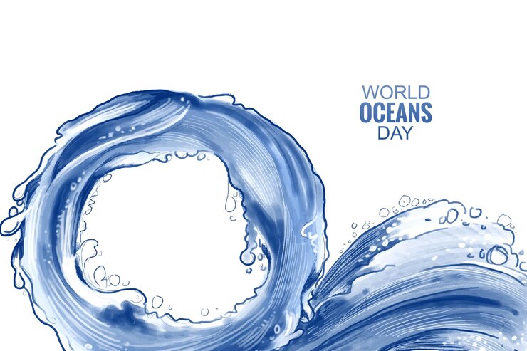 Free Vector world ocean day celebration on sea ocean wave background