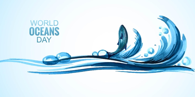 Free Vector world ocean day celebration sea wave banner design