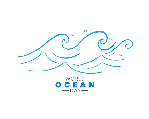 World ocean day hand drawn illustration with sea waves