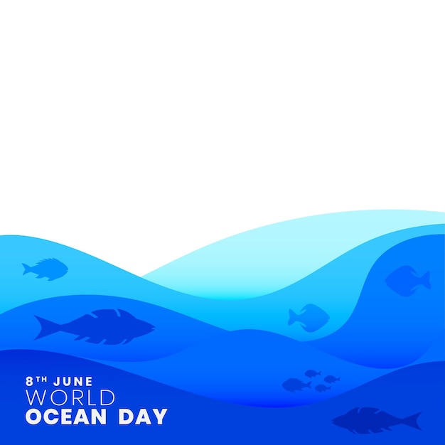 Free vector world ocean day wave style with fish background