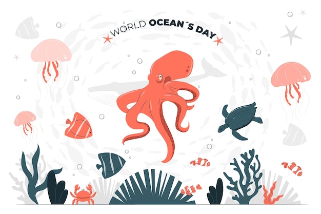 Бесплатное векторное изображение Иллюстрация концепции дня мирового океана