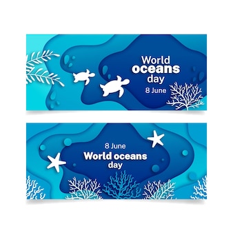 Banner di giornata mondiale degli oceani in stile carta