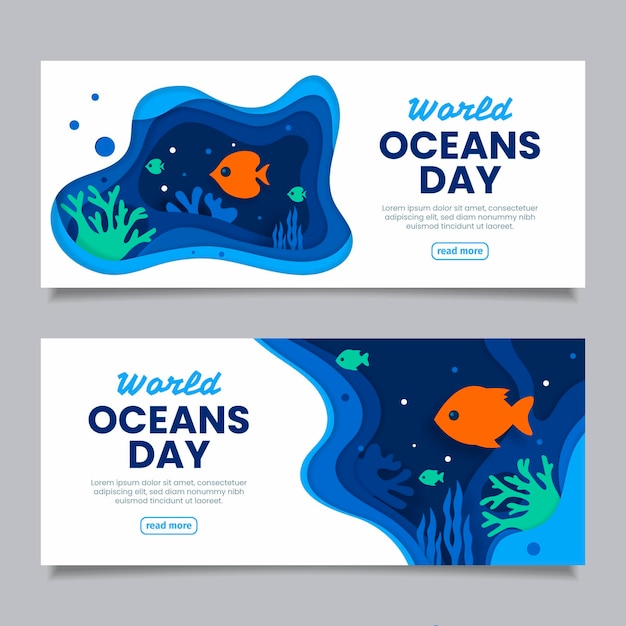 Free vector world oceans day banner in paper style