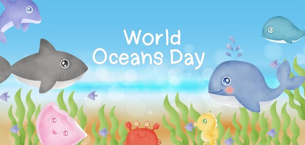 Free Vector World Oceans Day Drawing Style