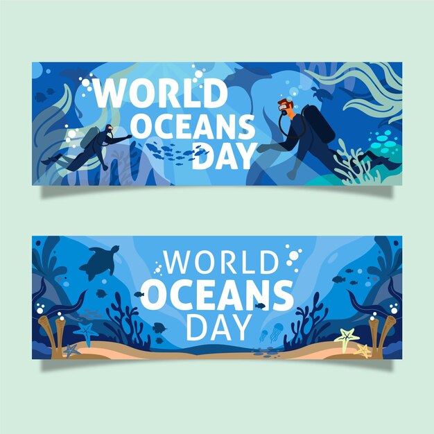 World oceans day banners design