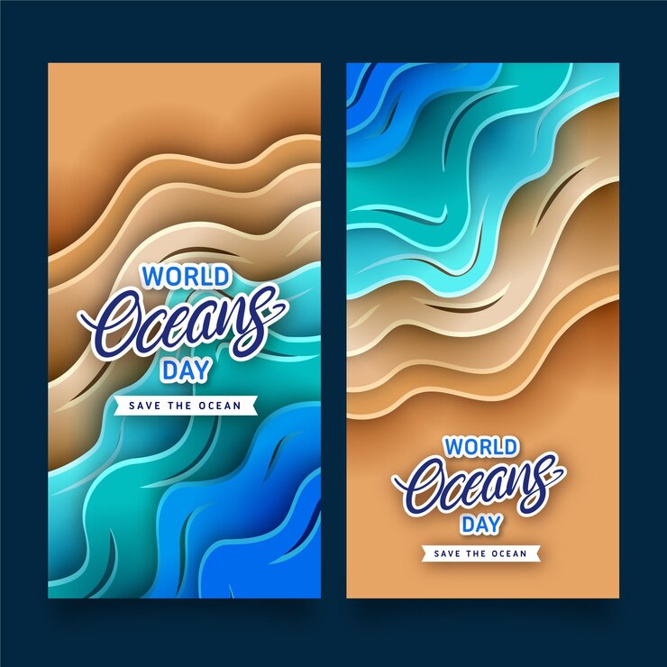 Free Vector world oceans day banners pack in paper style