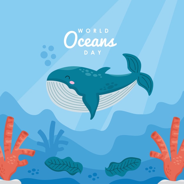 world oceans day card with whale