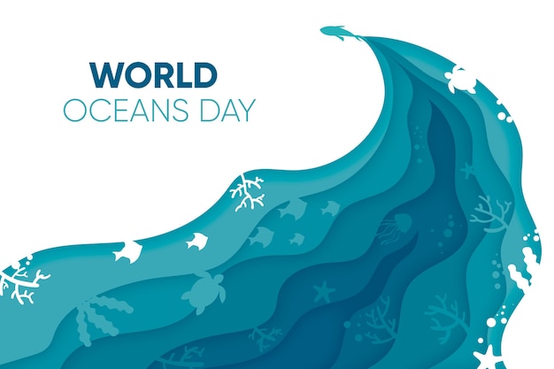 Vettore gratuito concetto di giornata mondiale degli oceani in stile carta