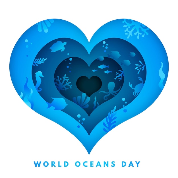 Vettore gratuito concetto di giornata mondiale degli oceani in stile carta