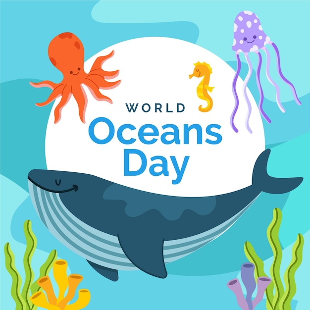 Free vector world oceans day concept