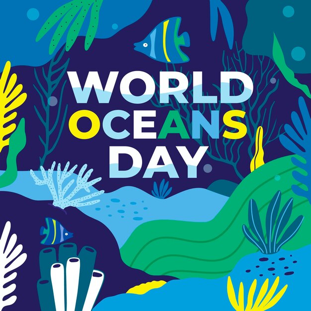World oceans day drawing concept
