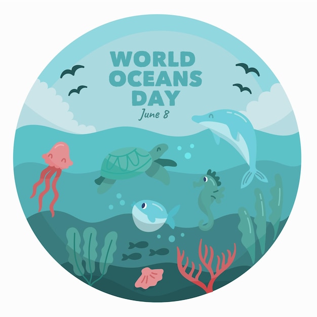 Бесплатное векторное изображение Всемирный день океанов рисования иллюстрации