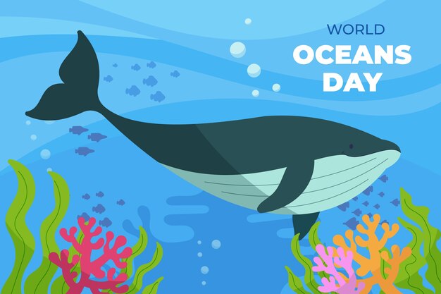 World oceans day hand drawn flat background