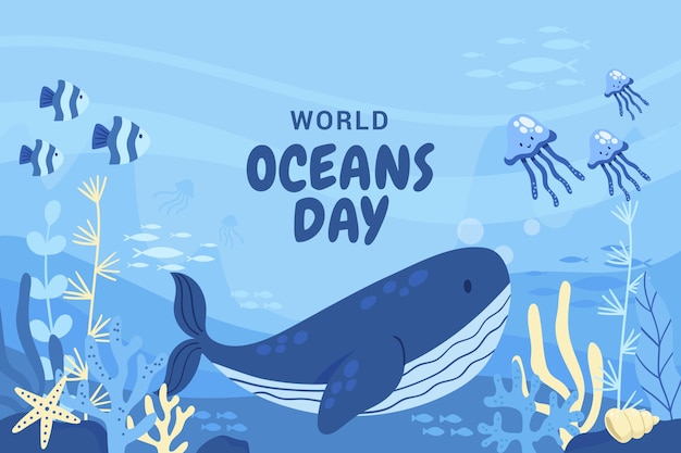 Всемирный день океанов рисованной плоский фон