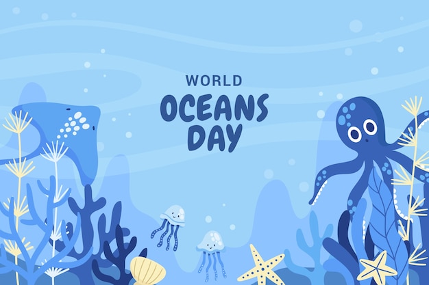 Free vector world oceans day hand drawn flat background