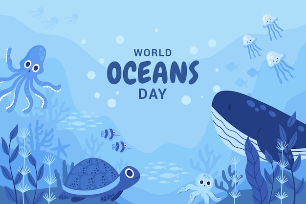 Free vector world oceans day hand drawn flat background