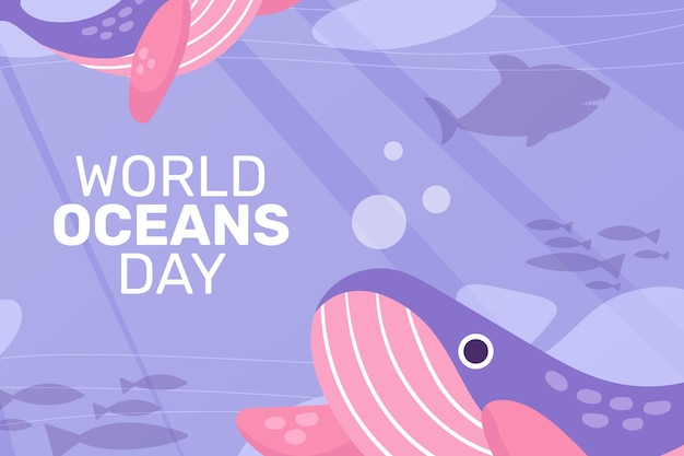 World oceans day hand drawn flat background