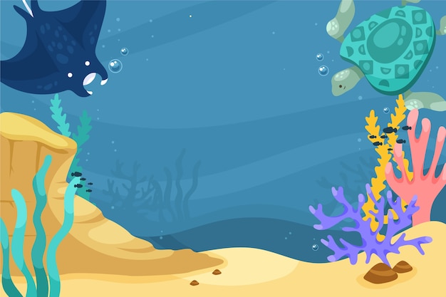 World oceans day hand drawn flat background
