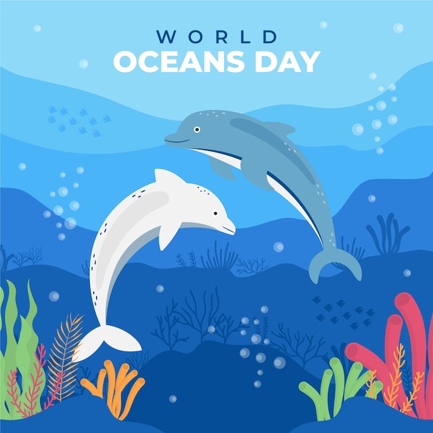 Free vector world oceans day hand drawn flat illustration