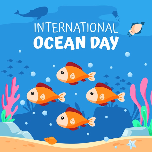 Free vector world oceans day hand drawn flat
