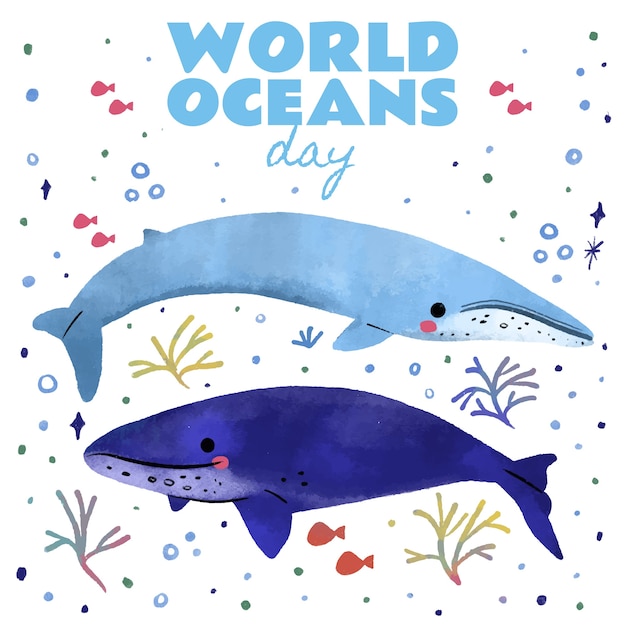 World oceans day hand drawn illustration