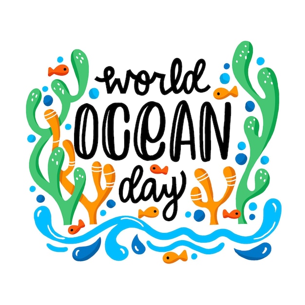 World oceans day hand drawn style