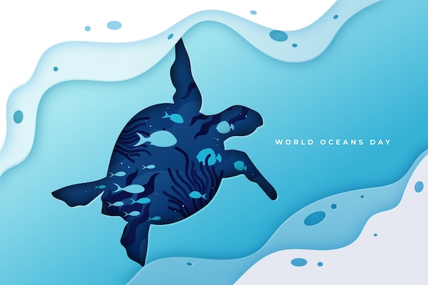 Бесплатное векторное изображение Иллюстрация всемирного дня океанов в бумажном стиле