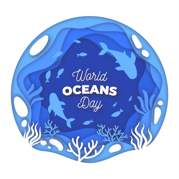 Vettore gratuito illustrazione di giornata mondiale degli oceani in stile carta
