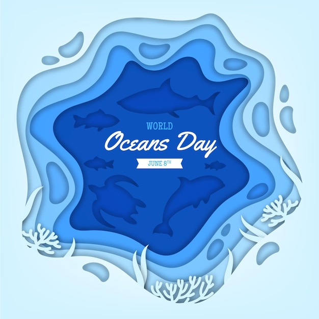 Illustrazione di giornata mondiale degli oceani in stile carta